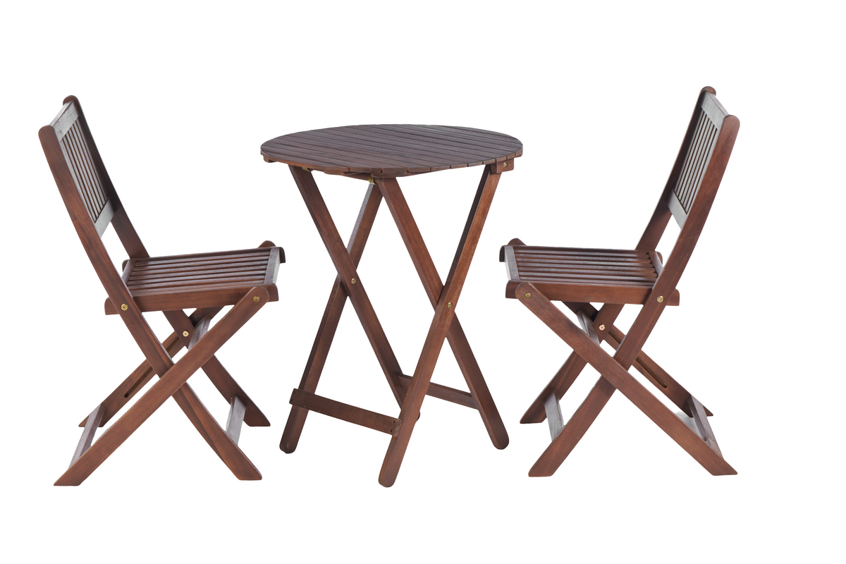 3-Piece Acacia Wood Bistro Set, Wooden Folding Patio Furniture for Garden Backyard Balcony Porch w/ 1 Coffee Table and 2 Foldable Chairs, Natural Stained W2640P209682-djyc