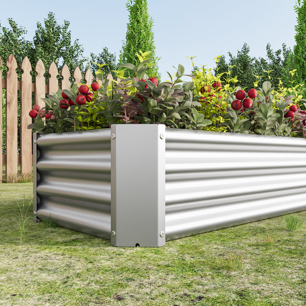 Metal Raised Garden Bed, Rectangle Raised Planter 4×2×1ftfor Flowers Plants, Vegetables HerbSilver W84091001-djyc