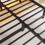 Full SizeMetal Bed Frame with Wooden Headboard, RGB Lights,Charger, Storage Shelf, Noise-Free, No Box Spring Needed,Rustic Brown W840P209896-djyc