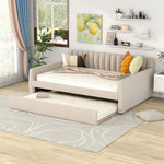Full Size Upholstered daybed with Trundle and Wood Slat Support, Beige LP000121AAA-djyc