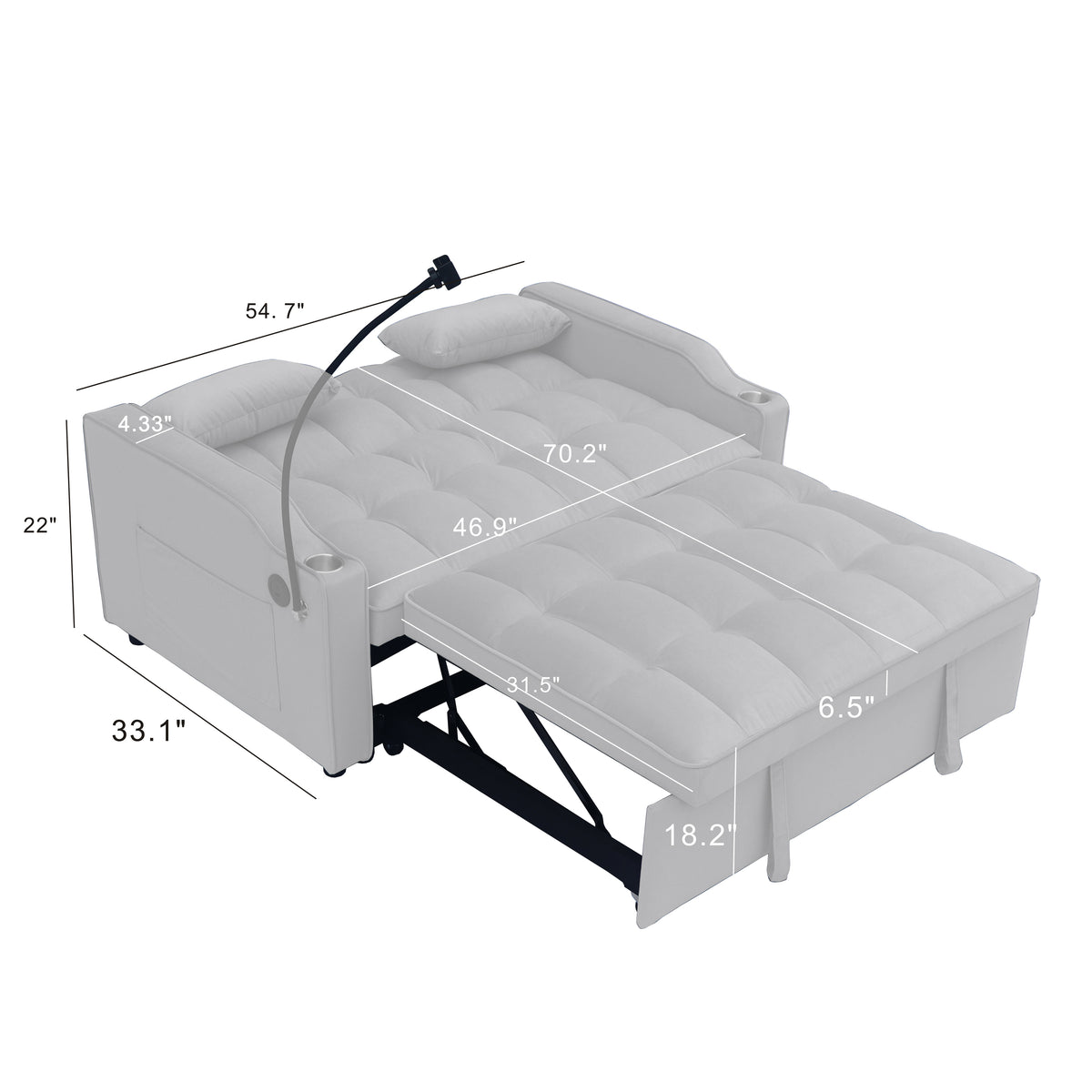 Modern Velvet Loveseat Futon Sofa Couch w/Pullout Bed,Small Love Seat Lounge Sofa with adjustable Reclining Backrest,Toss Pillows, Pockets,Furniture for Living Room,3 in 1 Convertible Sleeper Sofa Bed W311P195252-djyc