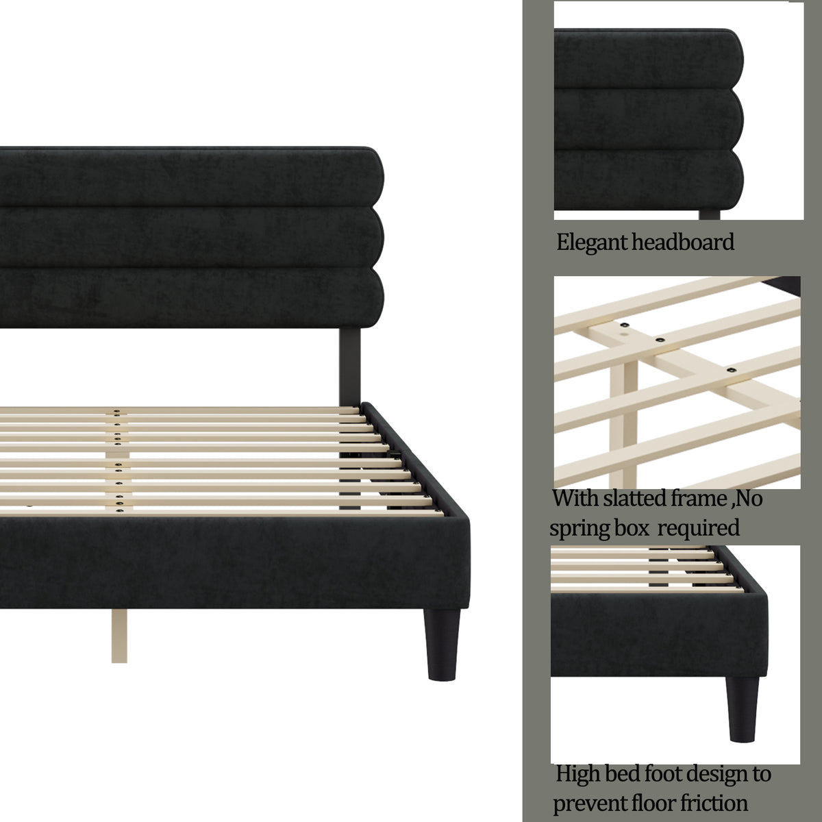 Queen Bed Frame with Headboard,Sturdy Platform Bed with Wooden Slats Support,No Box Spring,Mattress Foundation,Easy AssemblyDARK GREY W1793140483-djyc