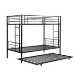 Over Twin Bunk Bed Frame with Trundle,Metal Bunkbed with Sturdy Guard Rail and 2 sideLadders for Kids/Adults,Can be Divided Into Two Beds, No Box Spring Needed, Noise Free for Dorm,Black W1916115338-djyc