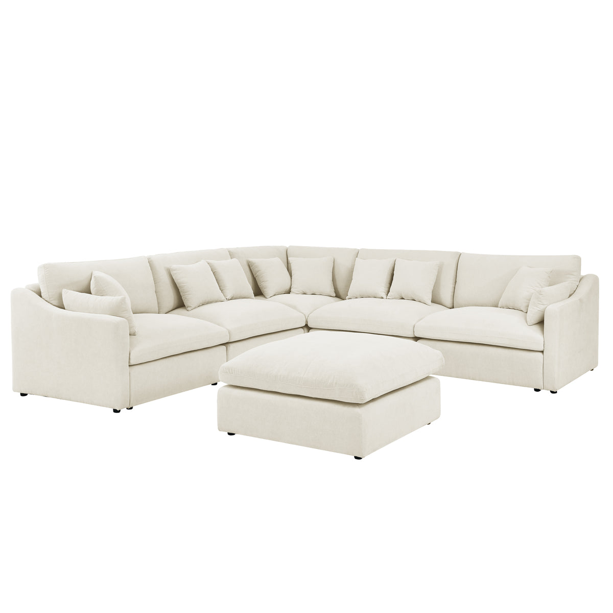 6-Seats Modular L-Shaped Sectional Sofa with Ottoman,10 Pillows, Oversized Upholstered Couch w/Removabled Down-Filled Seat Cushionfor Living Room, Chenille Beige W487S00209-djyc