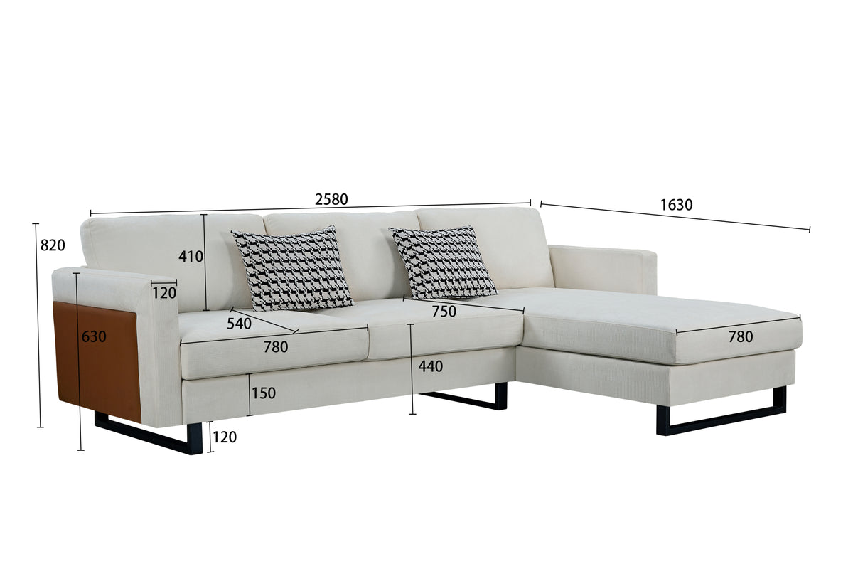 SOFA The best choice products upholstered sectional sofa for families, apartments, dormitories, award rooms, compact space with chaise longue, 3 seats, L-shaped design,off-white W1793S00004-djyc