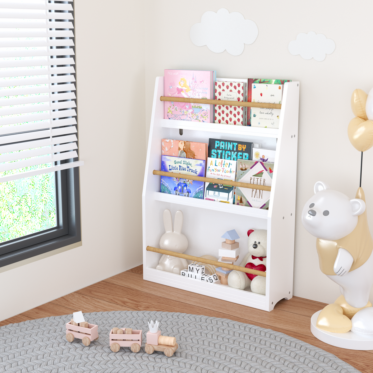 3 Tier Kids Book Shelf,Kids Book Rack, Helps Keep Bedrooms, Playrooms, and Classrooms Organized,White W808P171972-djyc