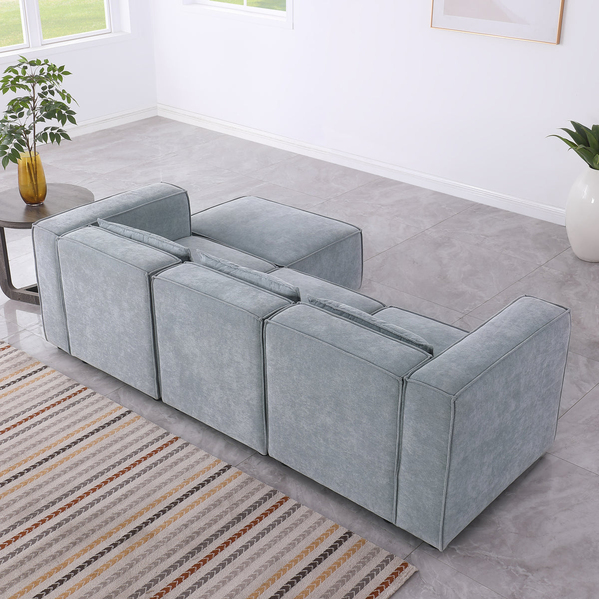 modular sofa Grayish bluechenille fabric,simple and grand, the seat and back is very soft. this is also a KNOCK DOWN sofa W1099S00109-djyc