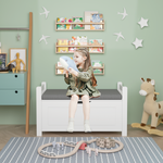 Kids Toy Box Chest, White Rubber Wood Toy Box for Boys Girls, Large Storage Cabinet with Cushion Seat Bench/Flip-Top Lid/Safety Hinge, Toy Storage Organizer Trunk for Nursery, Playroom W808P166755-djyc