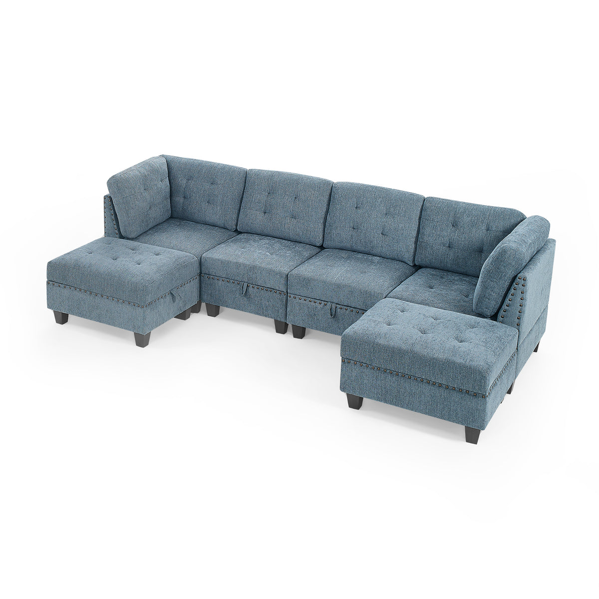 U shape Modular Sectional Sofa,DIY Combination,includes Two Single Chair ,Two Corner and Two Ottoman,Navy Chenille W487S00190-djyc