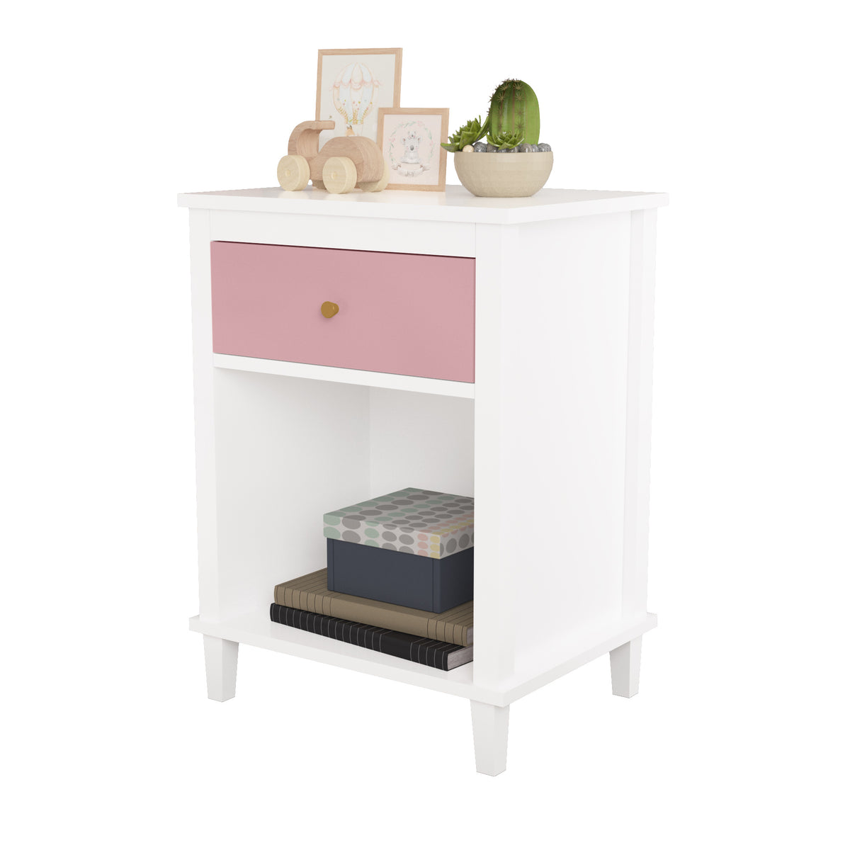 26.77''H Wooden Nightstand with One Drawer One Shelf for Kids, Adults, Pink W80859135-djyc