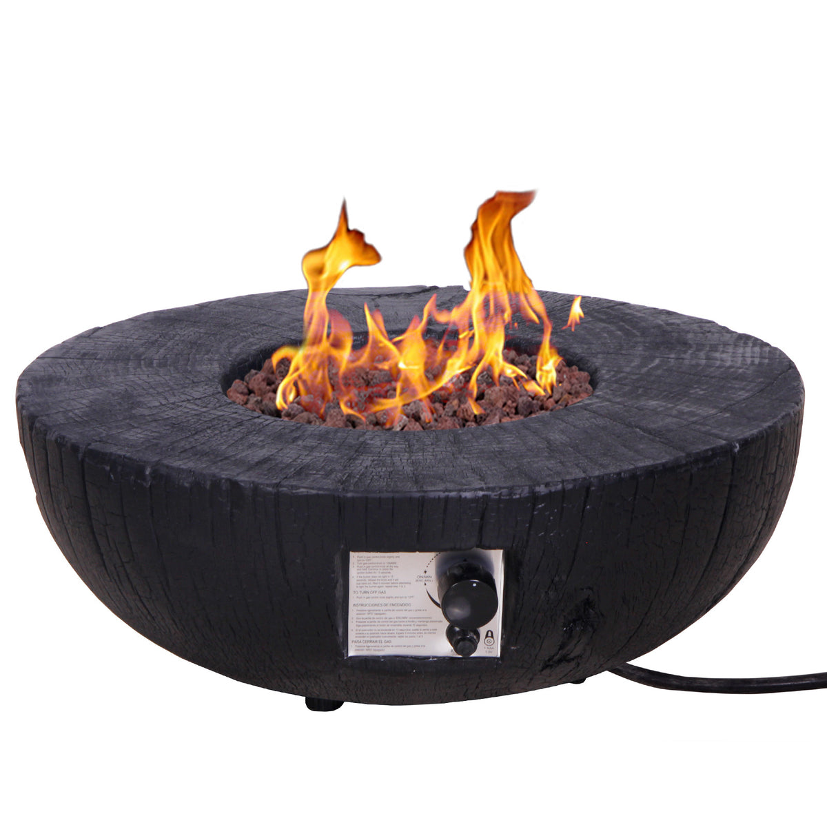 30,000 BTU Faux Woodgrain Round Propane Gas Fire pit With Weather cover, Lava Rocks For Outdoor W2029120078-djyc