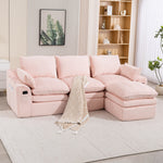 L Shaped Compressed Modular Sectional Sofa Modern Corduroy Upholstered Boneless Couches with Movable Footstool,With Three Pillows and Two Lumbar Pillows,Detachable Cloud Seat Cushions-W395S00138