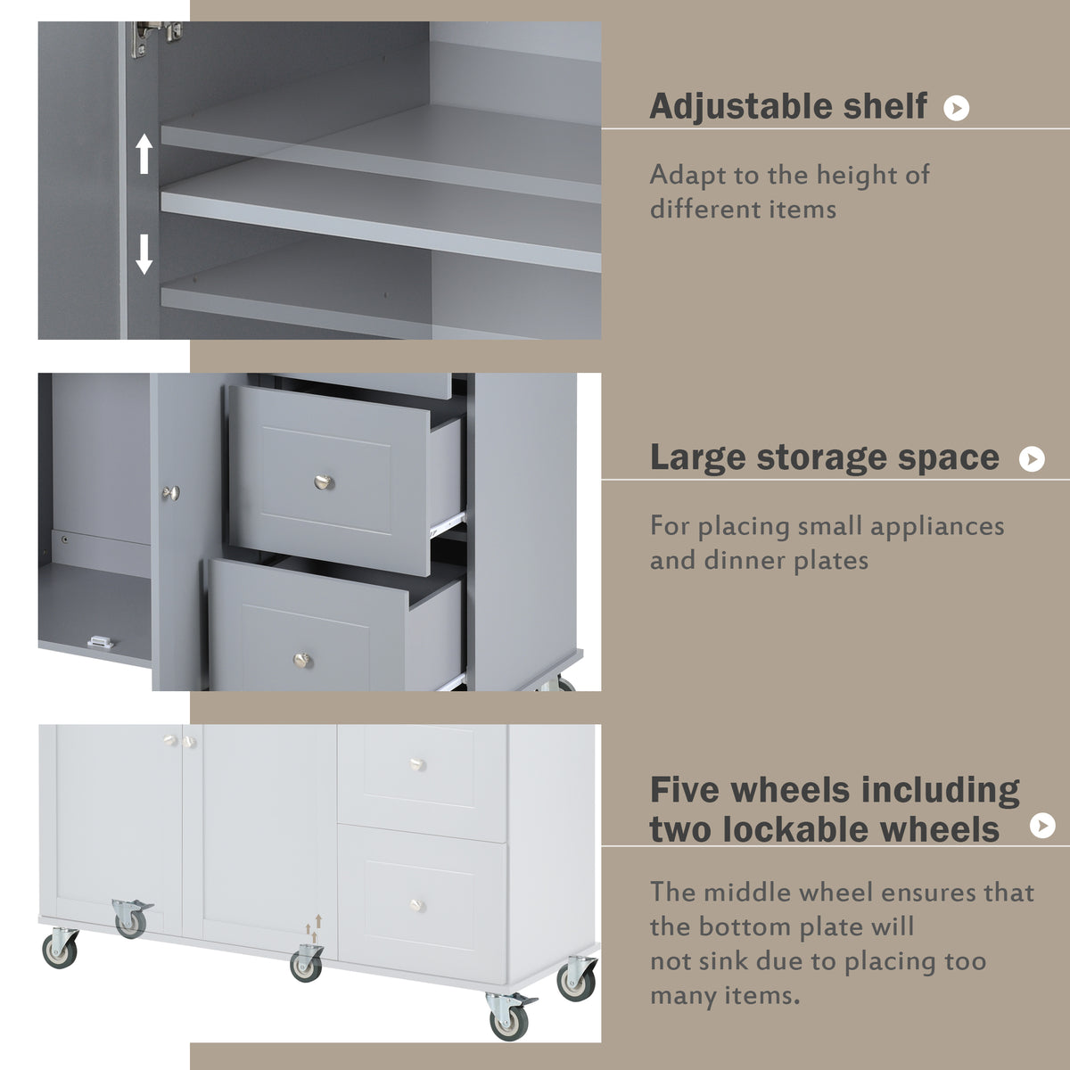 Rolling Mobile Kitchen Island with Solid Wood Top and Locking Wheels,52.7 Inch Width,Storage Cabinet and Drop Leaf Breakfast Bar,Spice Rack, Towel Rack & Drawer (Grey Blue) WF287035AAG-djyc