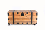 Trunk Table with four wheel Large capacity storage Coffee table, NaturalReclaimed Wood /Black Metal W142562425-djyc