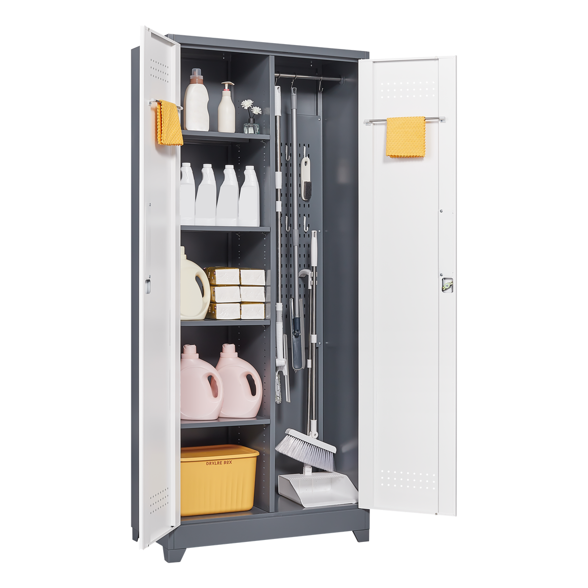 Metal Storage Cabinets,Cleaning Tool Cabinet with Locking Door, Tall Broom Tool Organizer and Storage, Large Storage Cabinet for Kitchen, Pantry, Office, Shop W328P193781-djyc