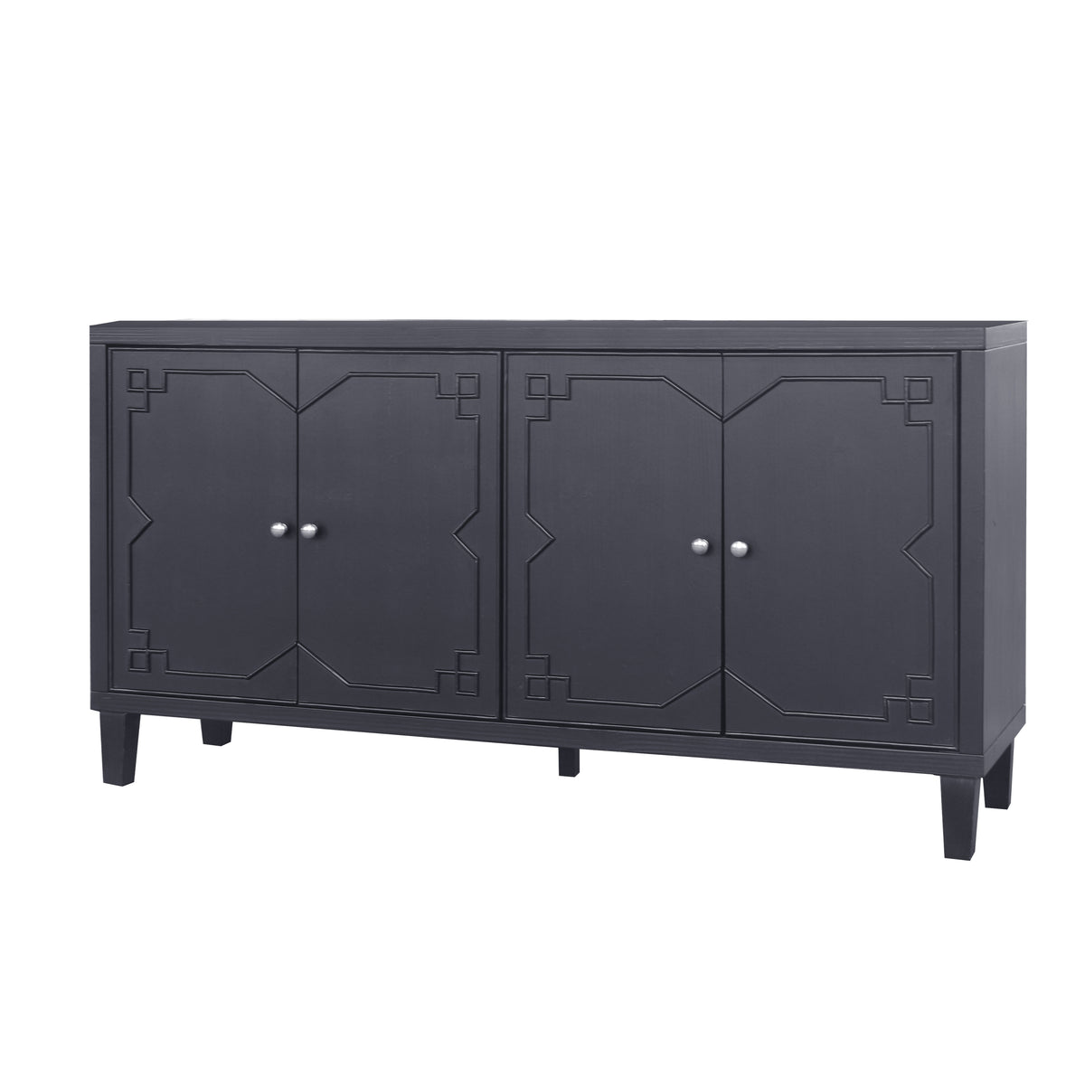 Accent Cabinet 4 Door Wooden Cabinet Sideboard Buffet Server Cabinet Storage Cabinet, for Living Room, Entryway, Hallway, Office, Kitchen and Dining Room, Matte Black W1435P153081-djyc