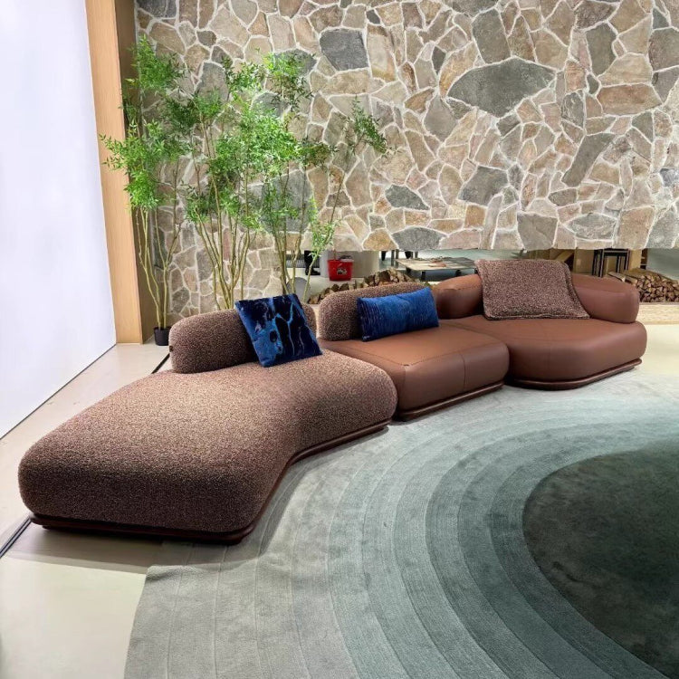 Italian Luxury Black Walnut Solid Wood Curved Sofa, Modern Minimalist Asymmetrical Couch for Living Room bs-0211-58