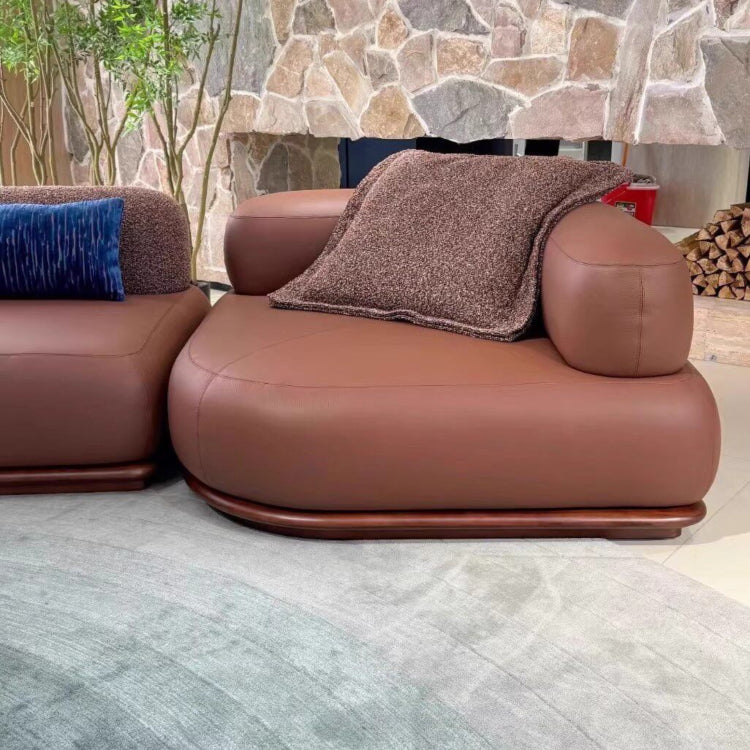 Italian Luxury Black Walnut Solid Wood Curved Sofa, Modern Minimalist Asymmetrical Couch for Living Room bs-0211-58