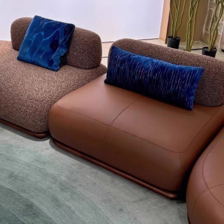 Italian Luxury Black Walnut Solid Wood Curved Sofa, Modern Minimalist Asymmetrical Couch for Living Room bs-0211-58