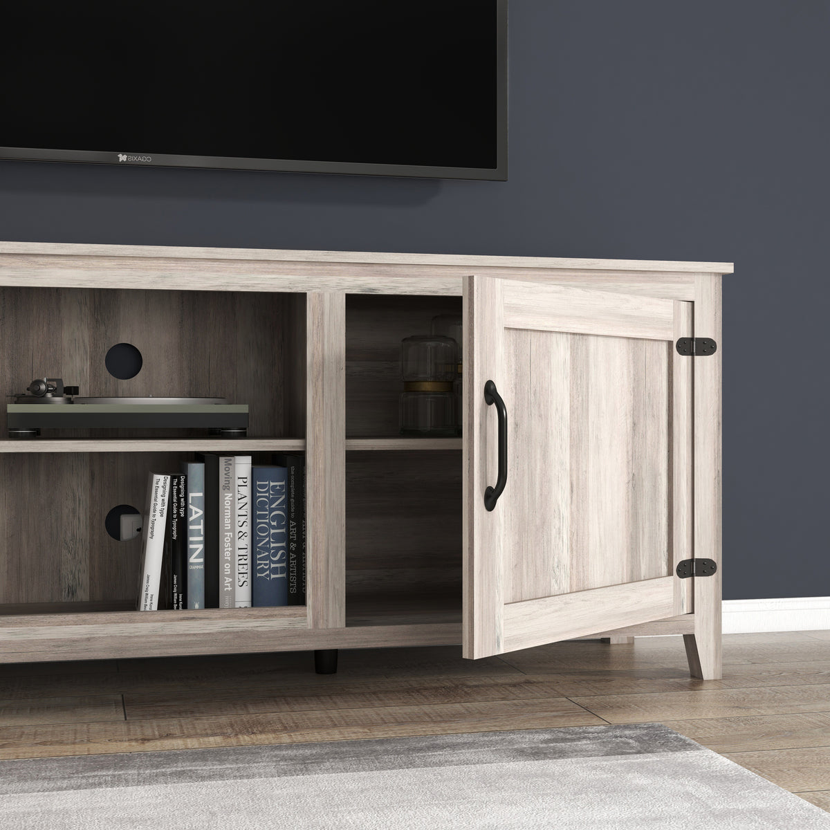 TV Stand Storage Media Console Entertainment Center With Two Doors, Grey Walnut W88168239-djyc