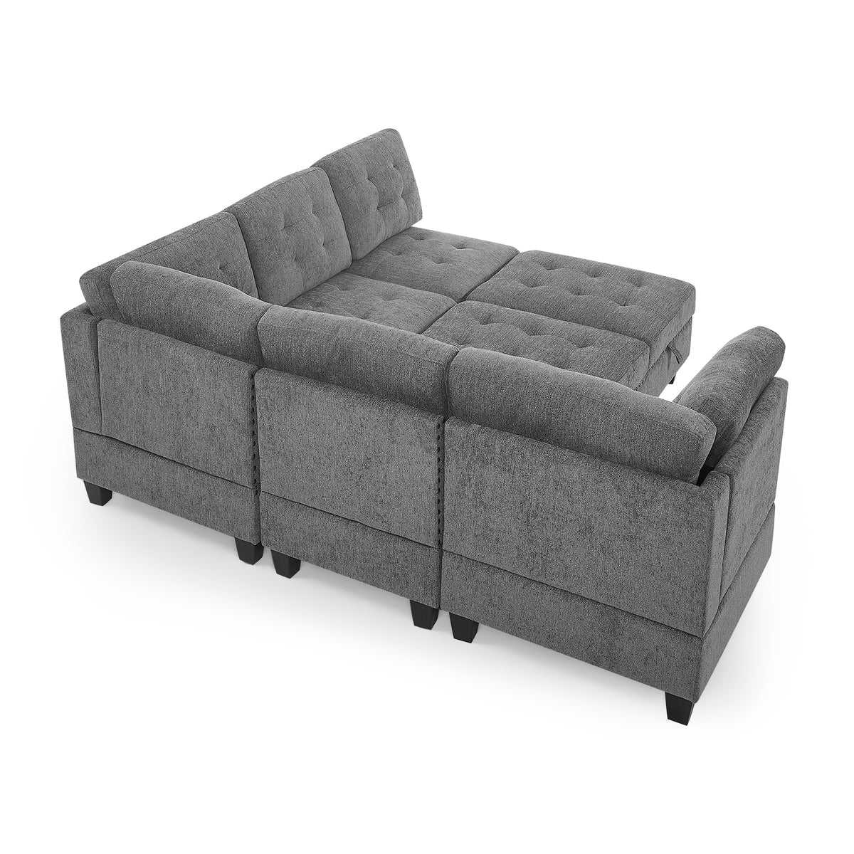 L shape Modular Sectional Sofa,DIY Combination,includes Three Single Chair ,Two Corner and Two Ottoman,Grey Chenille W487S00201-djyc