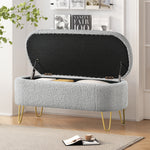 Oval Storage Bench for Living Room Bedroom End of Bed, Upholstered Storage Ottoman Entryway Bench With Metal Legs,Grey N769P195486G-djyc