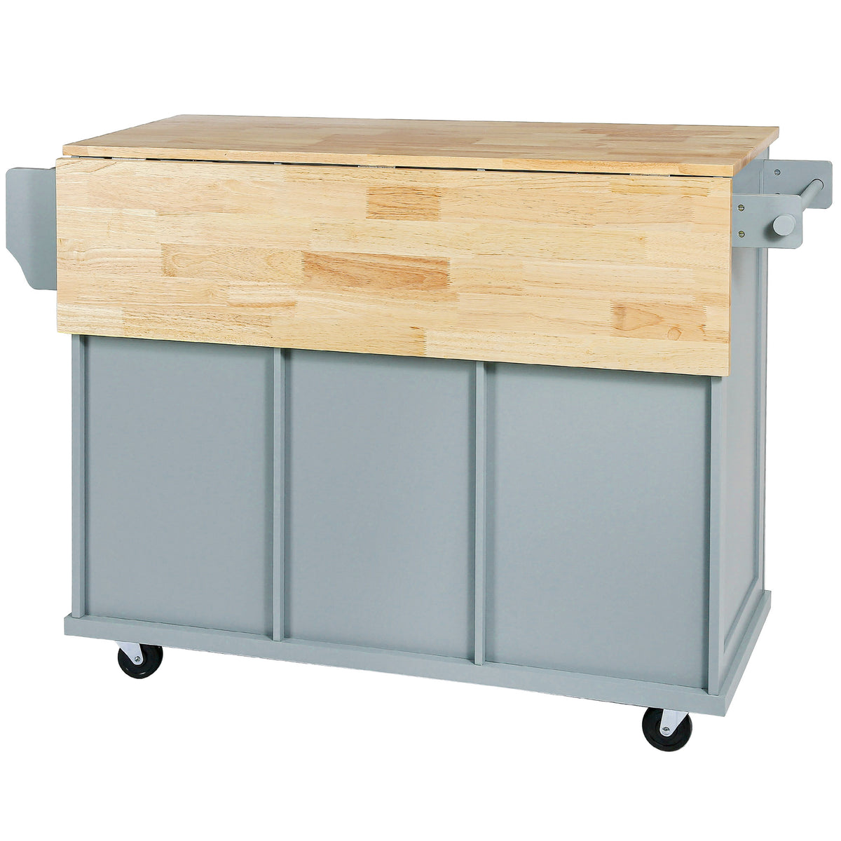 Kitchen Cart with Rubber wood Drop-Leaf Countertop ,Cabinet door internal storage racks,Kitchen Island on 5 Wheels with Storage Cabinet and 3 Drawers for Dinning Room, Grey Blue WF298028AAN-djyc