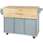 Kitchen Cart with Rubber wood Drop-Leaf Countertop ,Cabinet door internal storage racks,Kitchen Island on 5 Wheels with Storage Cabinet and 3 Drawers for Dinning Room, Grey Blue WF298028AAN-djyc