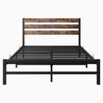 Full Size Platform Bed Frame with Rustic Vintage Wood Headboard, Strong Metal Slats Support Mattress Foundation, No Box Spring Needed Rustic Brown W84084262-djyc