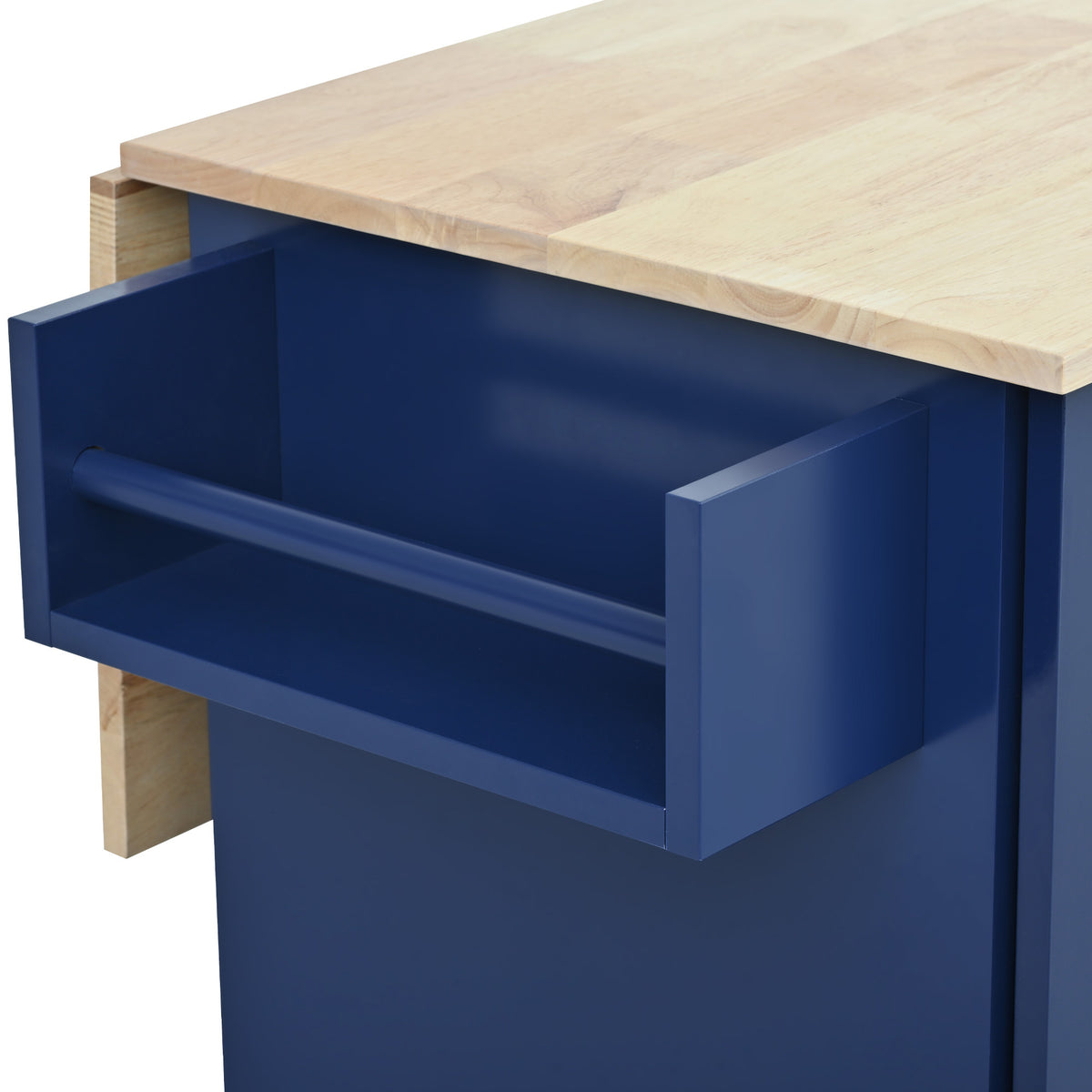 Rolling Mobile Kitchen Island with Drop Leaf - Solid Wood Top, Locking Wheels & Storage Cabinet 52.7 Inch Width(Dark blue) WF287035AAN-djyc