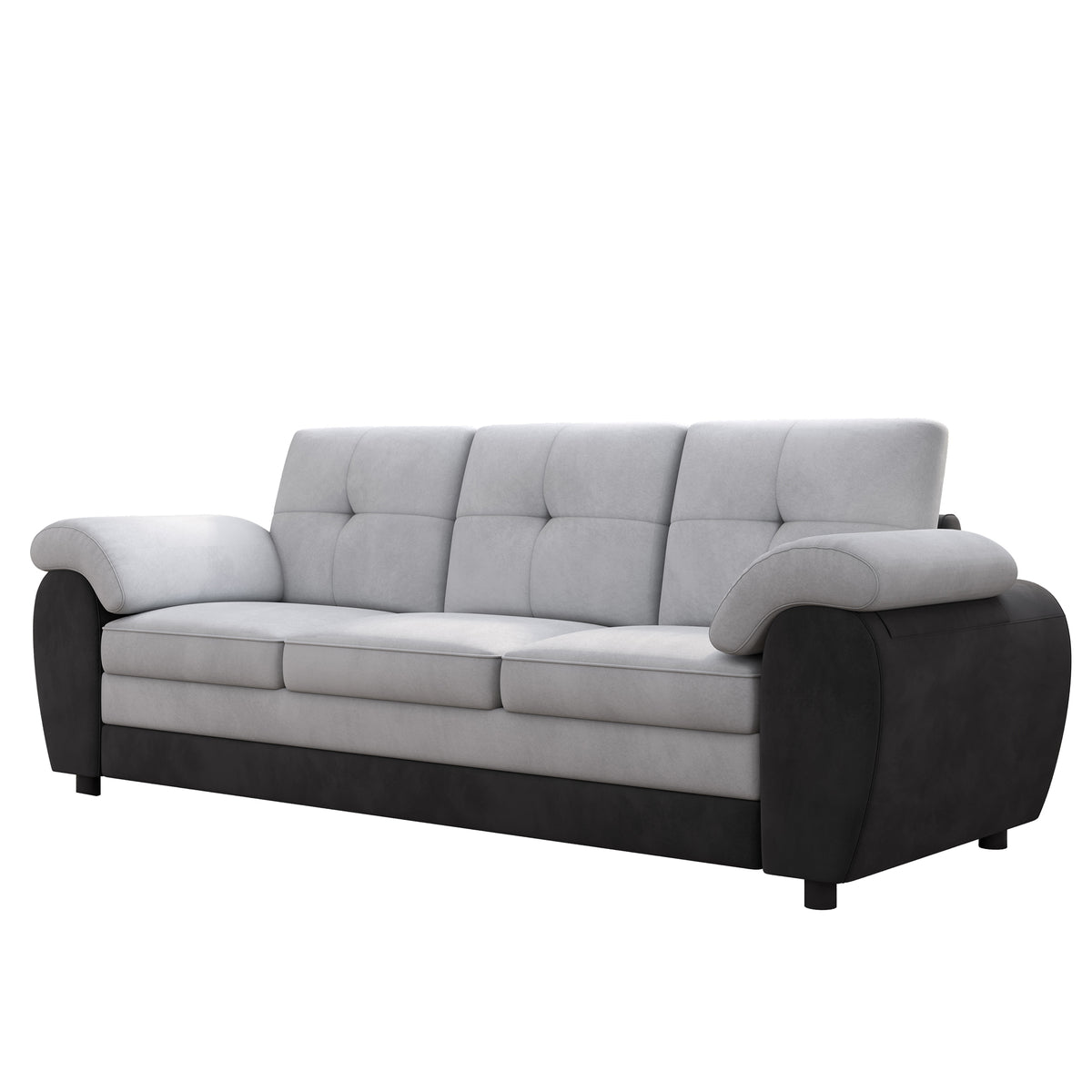 81.9″ Large size Three Seat Sofa,Modern Upholstered,Black leather paired with light gray velvet W1767132489-djyc