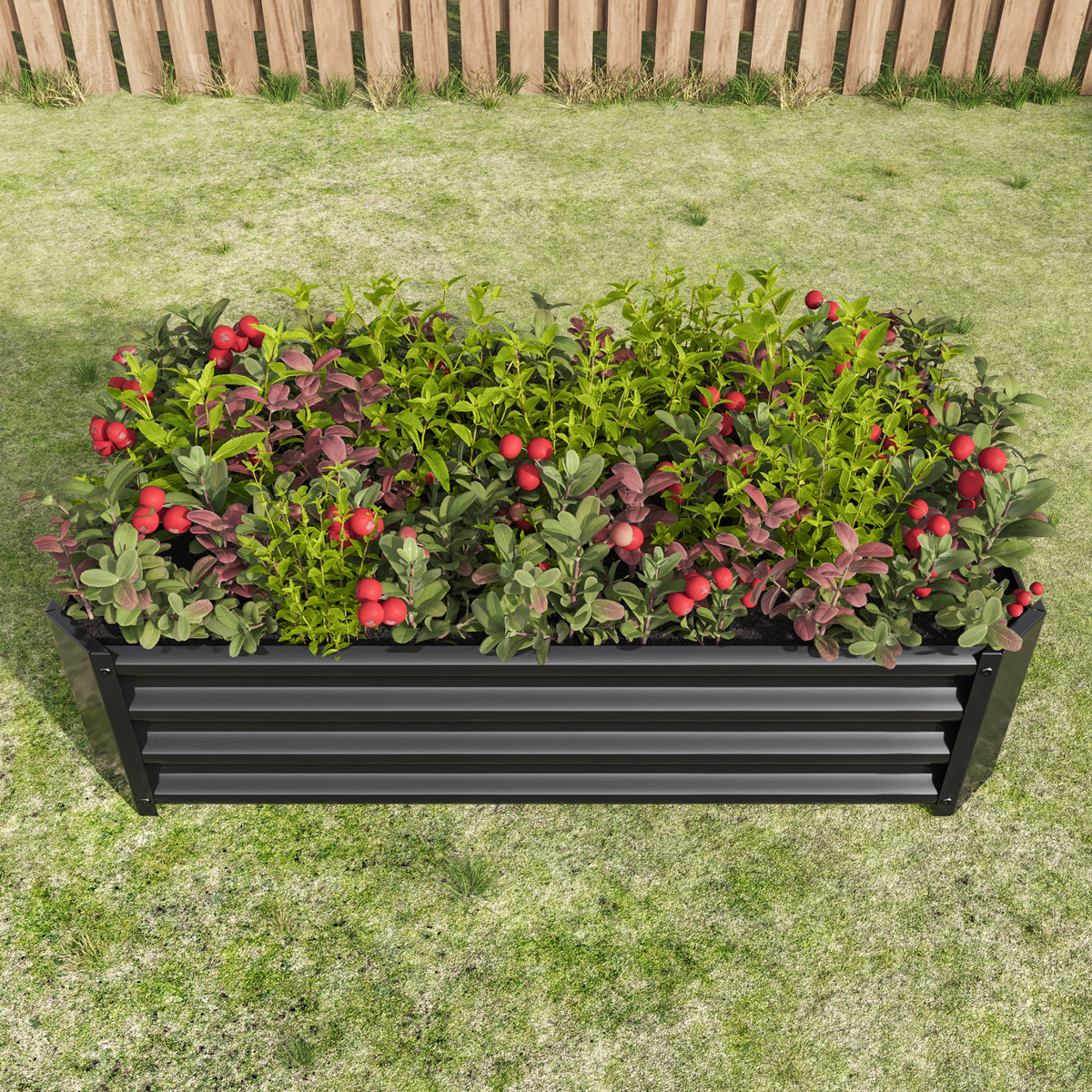 Metal Raised Garden Bed, Rectangle Raised Planter 4×2×1ftfor Flowers Plants, Vegetables Herb Black W84090999-djyc