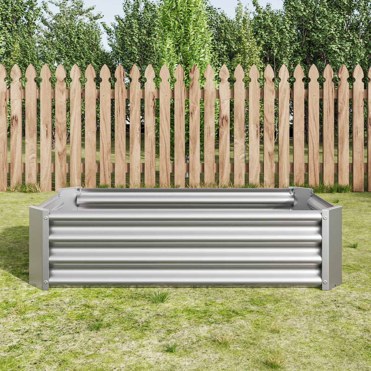 Metal Raised Garden Bed, Rectangle Raised Planter 4×2×1ftfor Flowers Plants, Vegetables HerbSilver W84091001-djyc