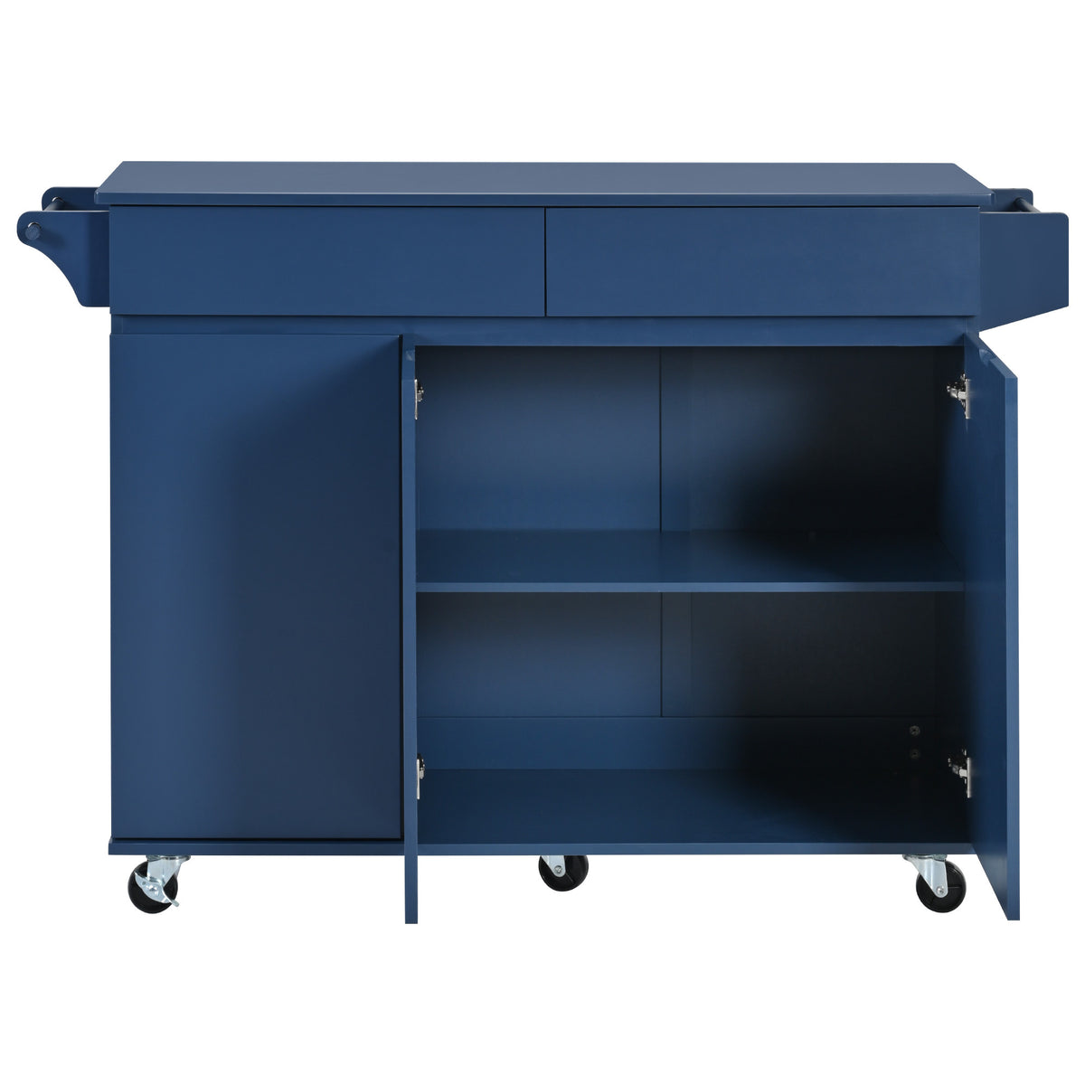 K&K 53.2''Kitchen Island with Drop Leaf, Kitchen Storage Cart with Spice Rack, Towel Rack and 2 Drawers, Rolling Kitchen Island on Wheels with Adjustable Shelves for Kitchen, Dining Room, Navy Blue N707P173041G-djyc