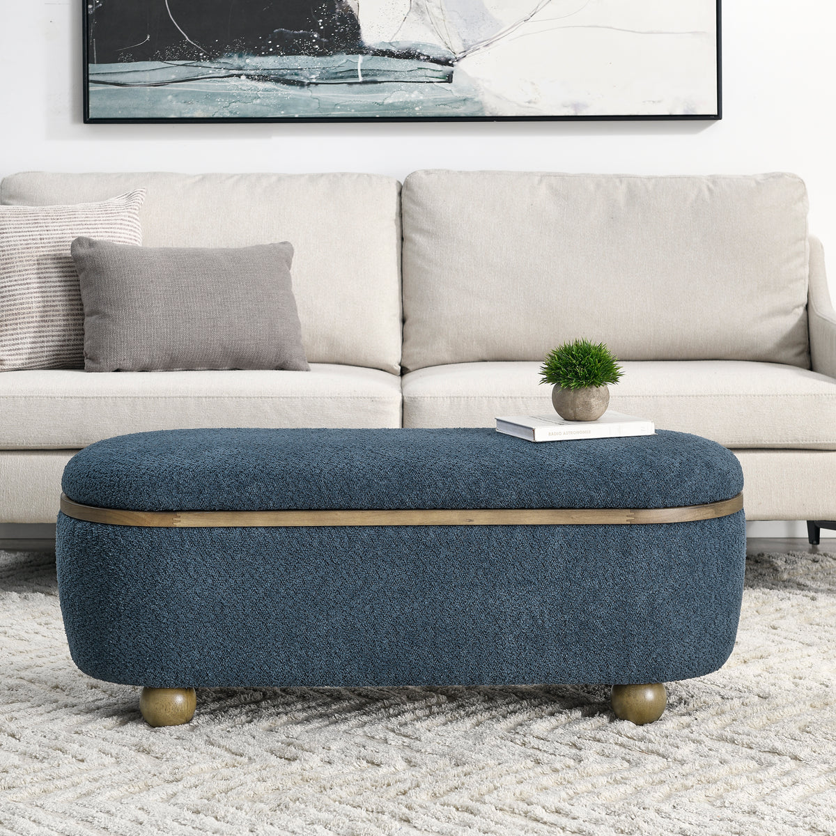 Storage Ottoman Bench, Upholstered End of Bed Ottoman Bench with Storage and Seating, Large Blanket Storage Bench for Foot Rest in Bedroom, Living Room, Entryway, Dark blue W487P179604-djyc