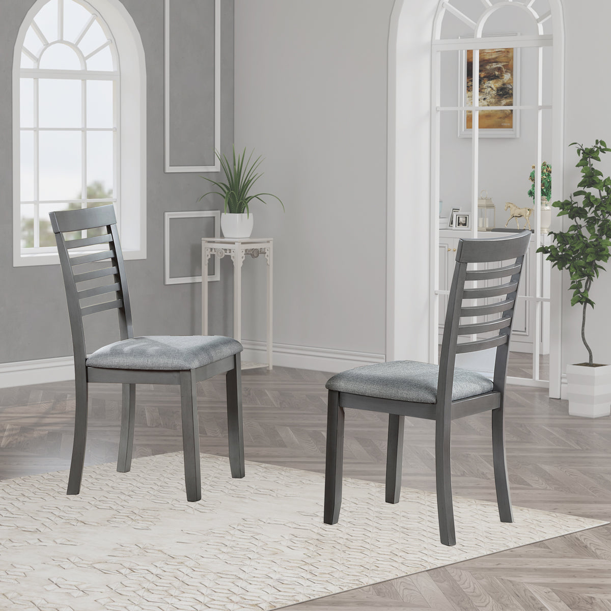 Wooden Dining Chairs Set of 4, Kitchen Chair with Padded Seat, Upholstered Side Chair for Dining Room, Living Room, Gray W1998126409-djyc