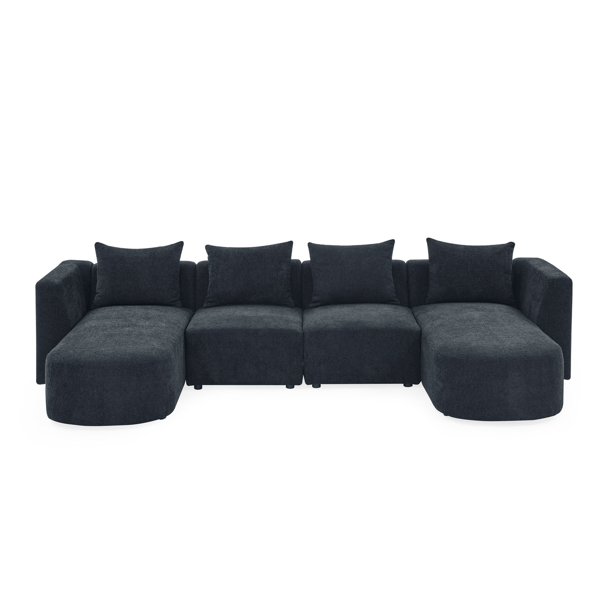 U Shape Sectional Sofa including Two Single Seats and Two Chaises, Modular Sofa, DIY Combination, Loop Yarn Fabric, Black W487S00158-djyc