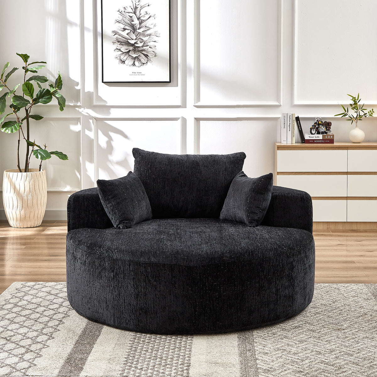 55''L Chenille Sponge single sofa,No Assembly Required,Fluffy Modern Sleeper Chair for Living room, Bedroom, Lounge and Projection Room(Not a swivel chair.) W834P221028-djyc