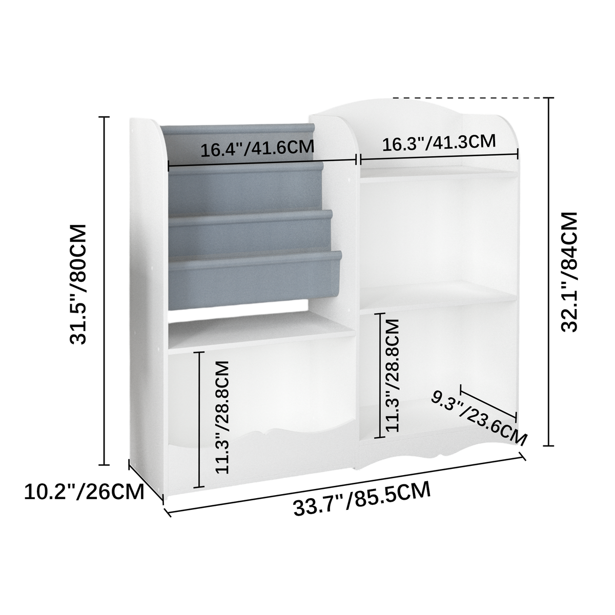 Kids Bookshelf and Toy Organizer, 3 Tier Bookshelf for Kids, Fabric Toddler Bookcase Book Shelf for Kids Rooms, Bedroom, Playroom, Nursery, Toy Storage Organizer with Bookshelf W808P221066-djyc