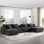 [VIDEO]141.5*64'' Corduroy Sectional Sofa with Bluetooth Speakers, U-Shaped Couch with Console, USB Charger, Cup Holders, Storage, Ottoman, Deep and Wide Seat Cloud Sofa for Living Room&Apartment-N723S0756E