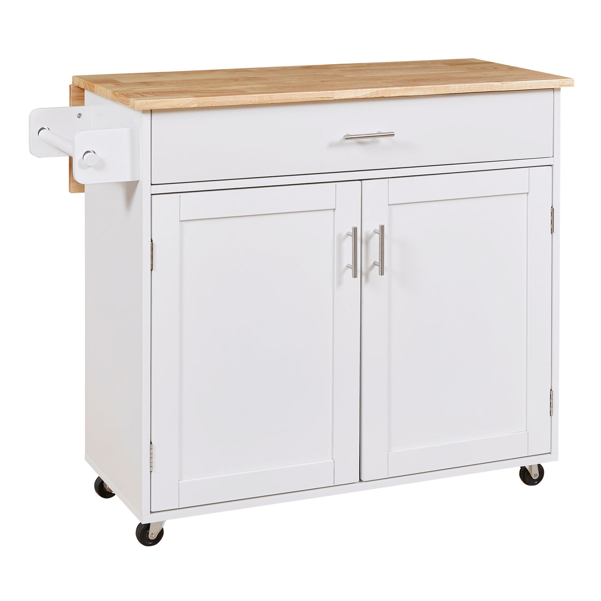 K&K Rolling Kitchen Island with Storage, Kitchen Cart with Rubber Wood Top, Spacious Drawer with Divider and Internal Storage Rack, Kitchen Island on Wheels with Adjustable Shelf Tower Rack, White WF316601AAW-djyc