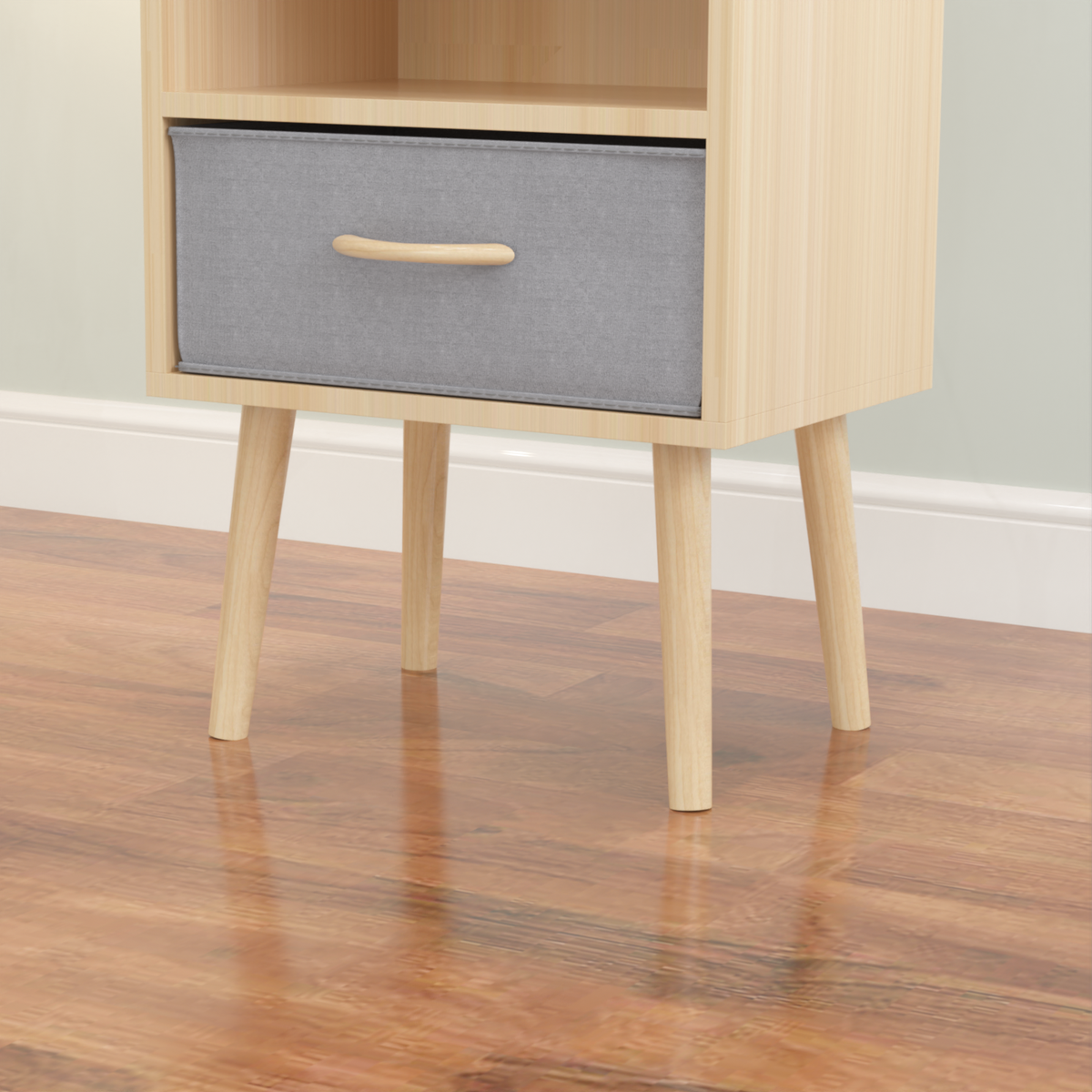 Nightstand With Collapsible Fabric Drawer, 2-Tier Storage End Table, Wood Side Table with Storage Cabinet or Kids, Adults - Oak W808P147110-djyc