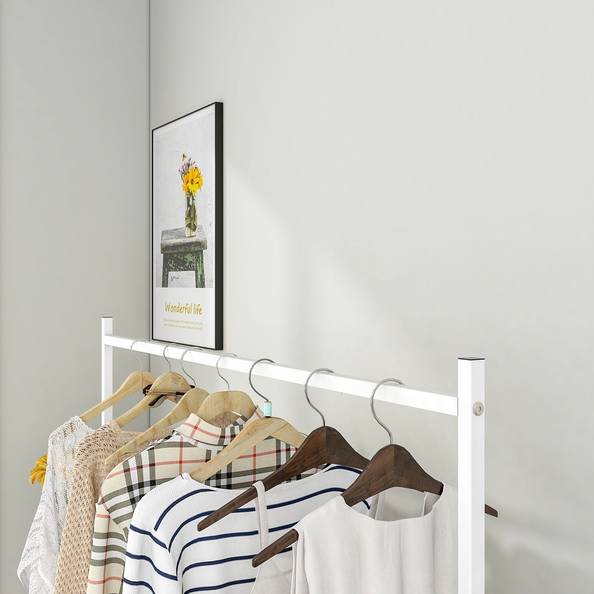 Garment Rack Freestanding Hanger Multi-functional Single pole Bedroom Clothing Rack Bedroom, White W840P201093-djyc