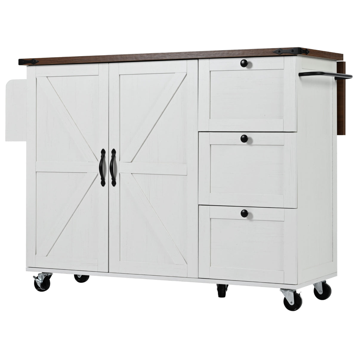 K&K 54.5" Farmhouse Kitchen Island with Power Outlet, Kitchen Storage Islandwith Internal Storage Rack, Drop Leaf, Spice Rack, Rolling Kitchen Cart on Wheels, for Home, Kitchen and Dining Room,White N707P170349W-djyc