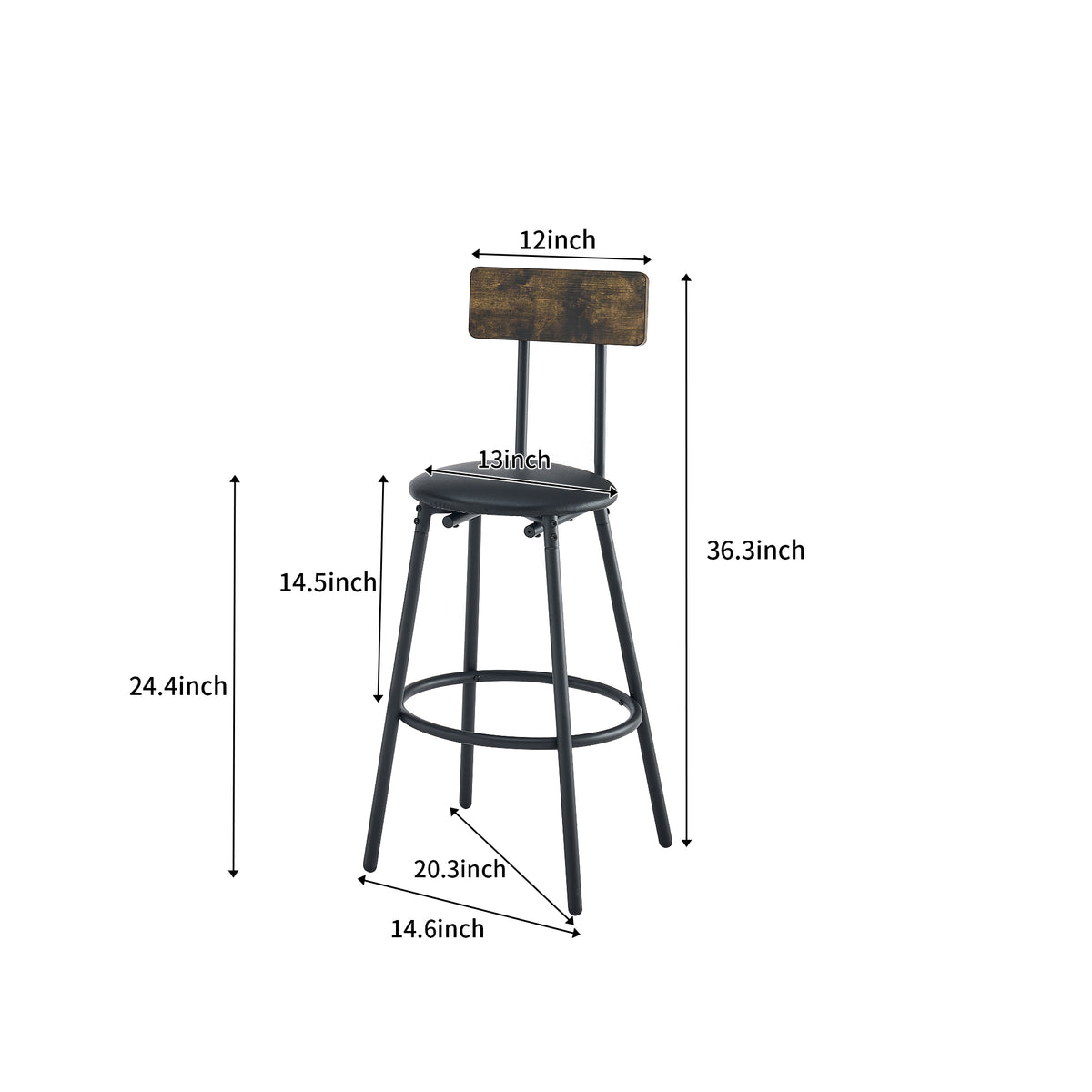 Bar Table and Chairs Set for 2, 3 Pieces Pub Dining Table Set, 2 Bar Stools PU Upholstery Seat with Backrest for Kitchen, Apartment, Small Space W1903P149802-djyc