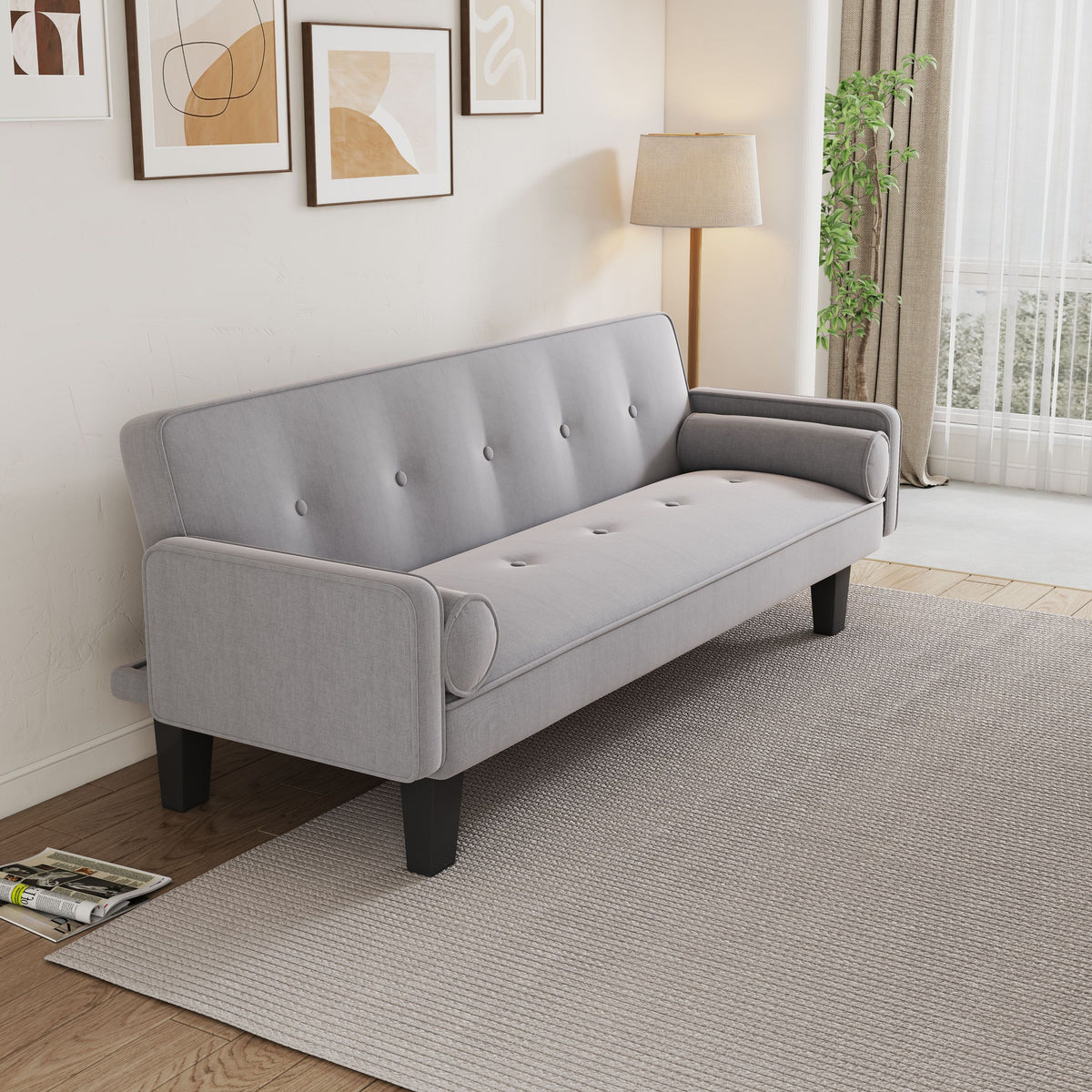 The sofa can be converted into a sofa bed, including two pillows, 72 "beige cotton linen sofa bed suitable for family living rooms W1278126839-djyc