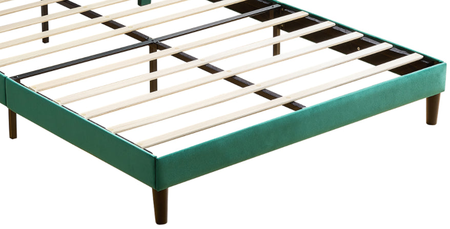 Full Size Frame Platform Bed with Upholstered Headboard and Slat Support, Heavy Duty Mattress Foundation, No Box Spring Required, Easy to Assemble, Green W1793115351-djyc