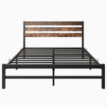 Queen Size Platform Bed Frame with Rustic Vintage Wood Headboard, Strong Metal Slats Support Mattress Foundation, No Box Spring Needed Rustic Brown W84084264-djyc