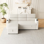 85 Inches Corduroy Sofa Bed, 3 Seater Sleeper Sofa with Storage Chaise, Square Handrail With Two Cup-holder And USB Charge Port, Pull Out Couch for Living Room W834S00272-djyc