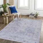 MAVAL Blue Washable Rug 3x5 Area Rug (Blue+Cream, 3' x 5')-B189P189048